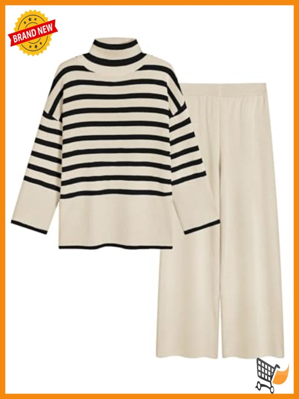 2 Piece Sweater Set Wide Leg Lounge Pants Turtleneck Knit